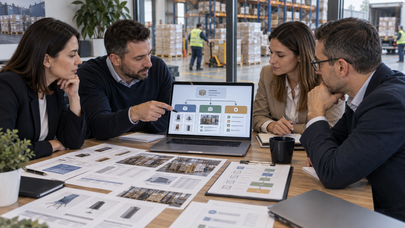 B2B team qualifying a request by product, volume, country and context before routing it to the appropriate channel.