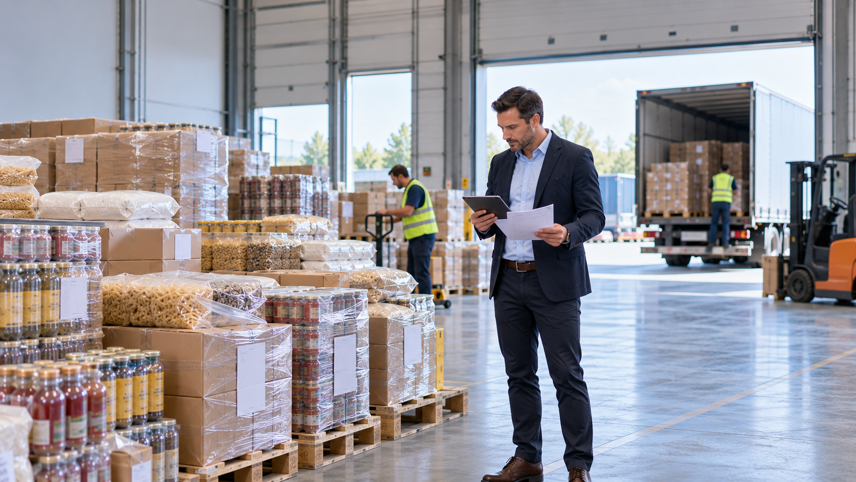 Cumpărător B2B evaluând un lot de clearance înainte de achiziție prin Palletclearance.com.